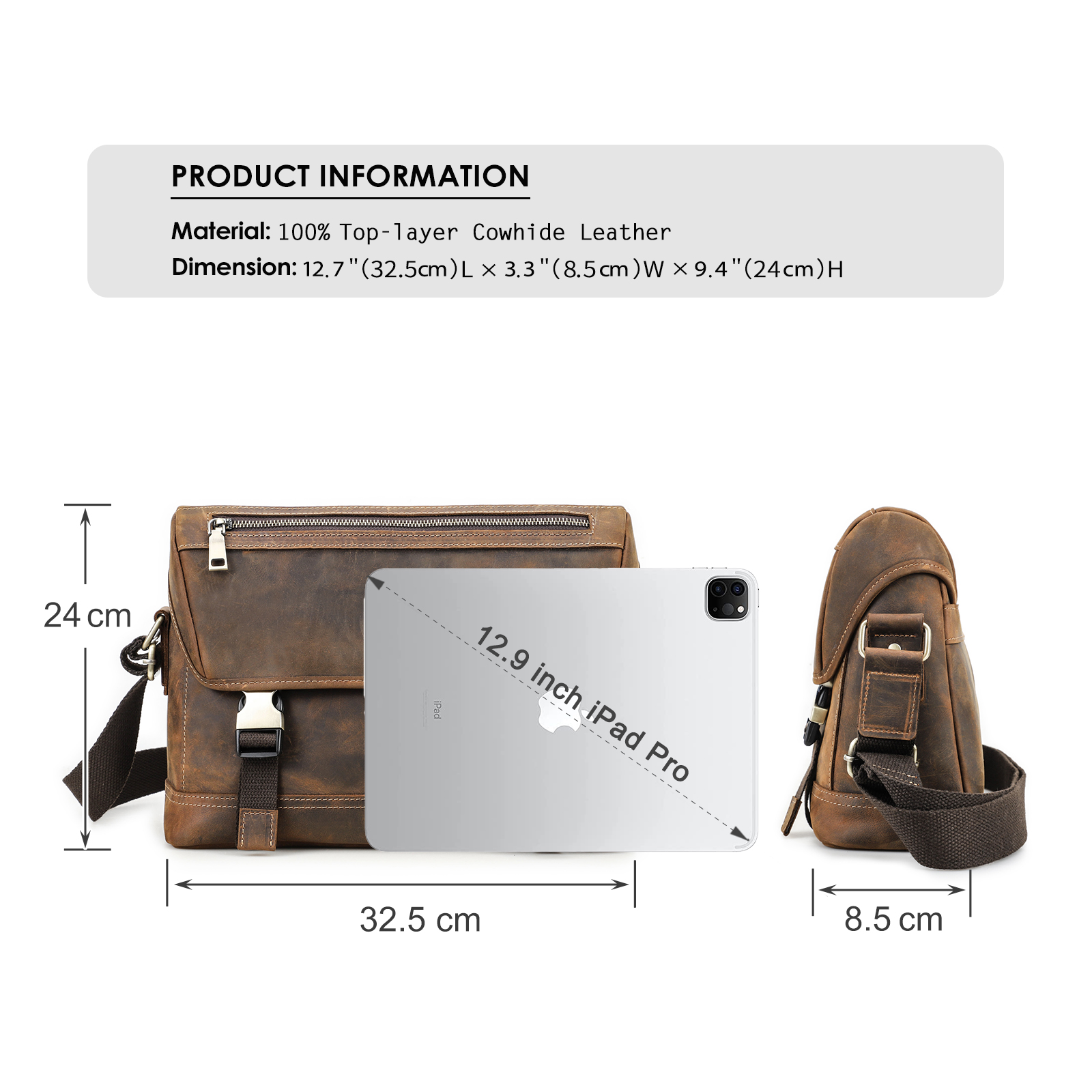 Genuine Leather Flap Shoulder Messenger Bag For Men Cross Body Small Briefcase Male Office Document for iPad Pro 13 12.9 inch