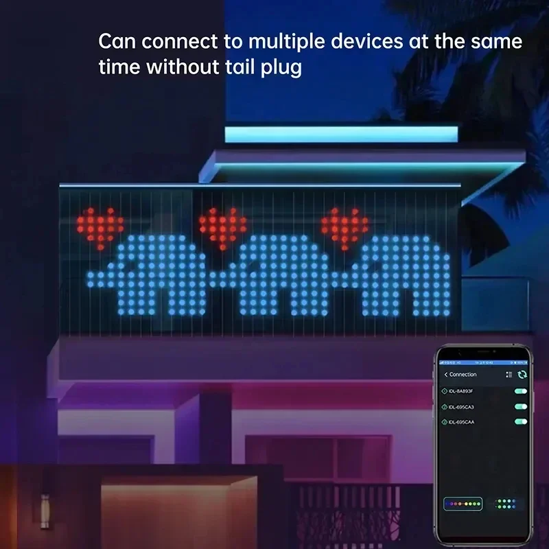 Cadena de luces LED RGB con Bluetooth, cortina inteligente con Control, aplicación, imagen, texto, pantalla inteligente