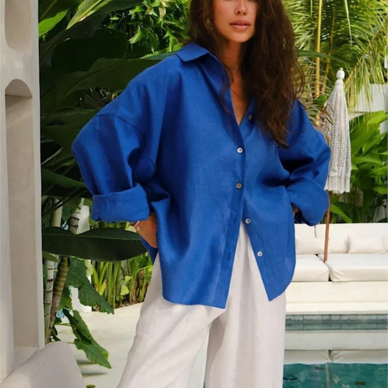 Epligg Damen Weißes Hemd Langarm Elegant Rosa Lose Mode Bluse Sommer Vintage Basic Top Kragen Hemd für Damen