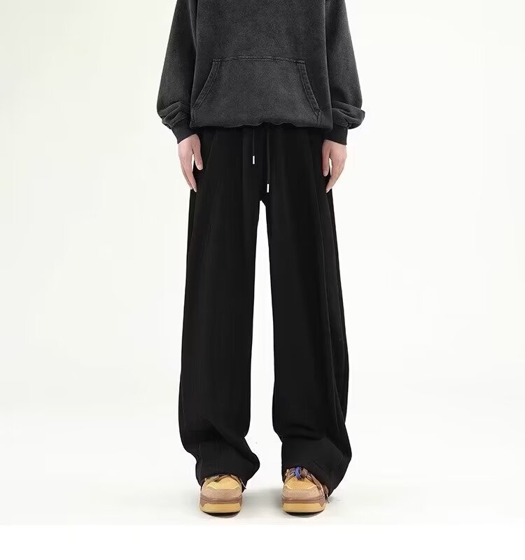 Coreano calças de moletom de perna larga homem solto casual cor sólida calças masculinas streetwear roupas 2024 primavera outono moda moletom