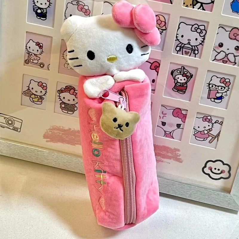 Kawaii การ์ตูนสีชมพู Hello Kitty ดินสอกระเป๋าน่ารัก KT Cat กล่องดินสอนักเรียนเครื่องเขียนโรงเรียนเด็กผู้หญิงของขวัญ