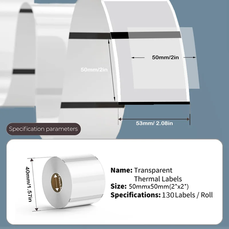 Etichette trasparenti Carta per etichette adesive termiche Rotolo per Phomemo M110/M200/M120/M220 E210 P50 DETONG P1 SINMARK SK20