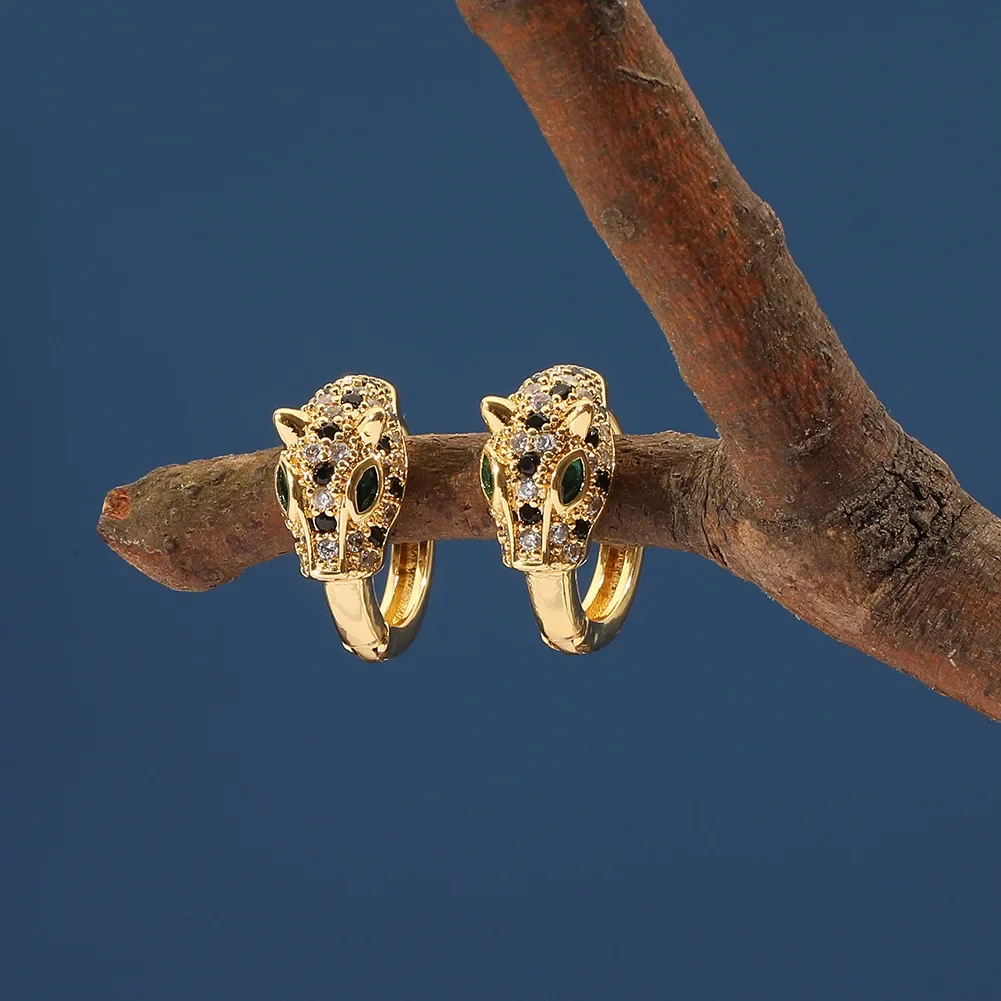 Anting-anting zirkon berlapis tembaga wanita, 1 pasang anting-anting cantik motif macan tutul