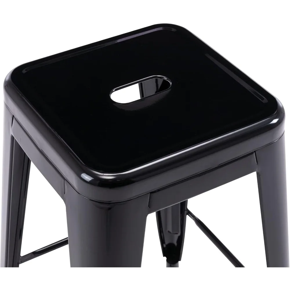 24" Bar Stools Black Backless Metal Barstools Indoor-Outdoor Counter Height Stools with Square Seat,  Set of 2