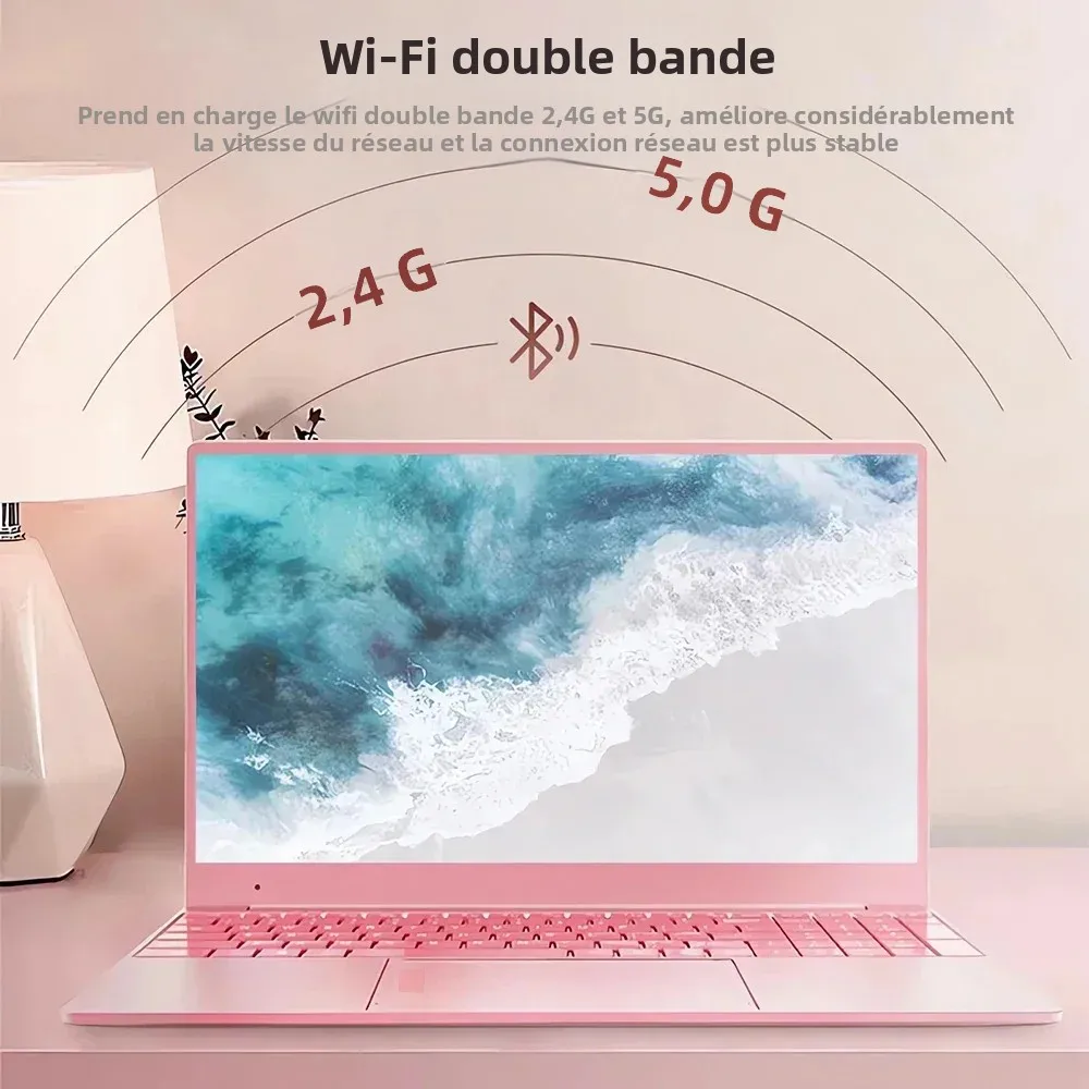 Ordinateur portable Windows 11 Pro 11e génération Celeron N5095 Max 32 Go de RAM 2 To SSD double WiFi (2,4 G/5.0 G) Bluetooth et un clavier rose chic