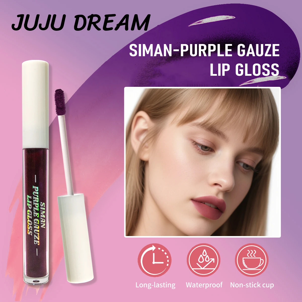 Brillo de labios estilo lágrima, color de labios líquido mate resistente al agua, rosa rosa, no se pega al taza, maquillaje de secado rápido