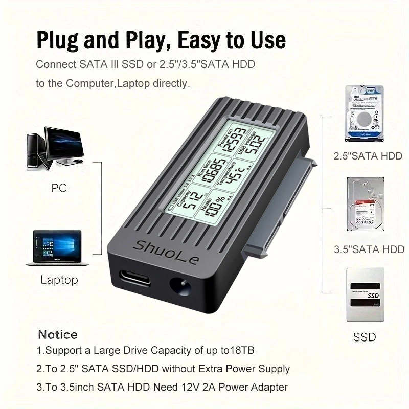 Cable convertidor adaptador USB a SATA, convertidor USB 3,2 3,0 a SATA para disco duro SSD HDD de 2,5 pulgadas, accesorios adaptadores externos