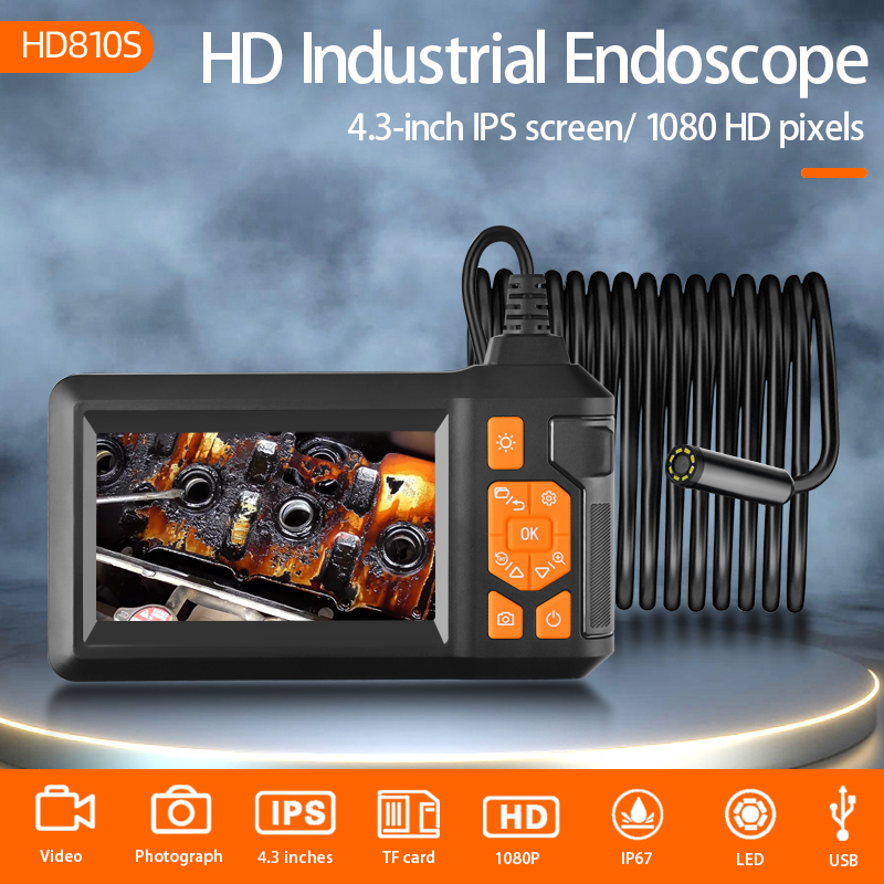 DuaI-endoscopio Industrial con lente, boroscopio de mano IPS de 4,3 pulgadas, cámara de alcantarillado IP67, impermeable, cámara de serpiente con 8 luces LED
