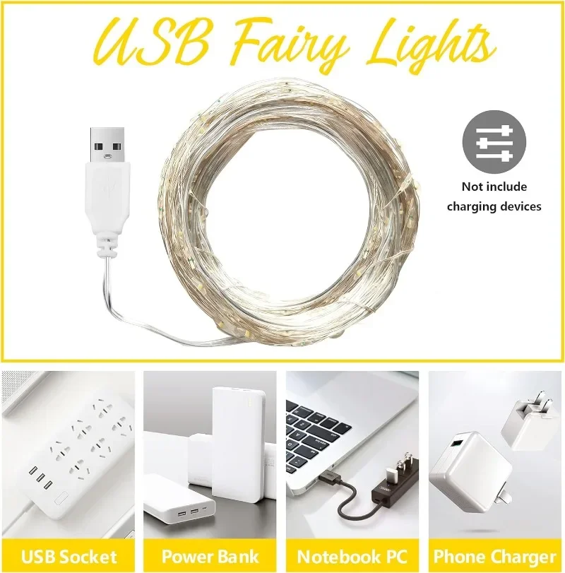 USB LED 문자열 조명 구리 실버 와이어 갈 랜드 빛 방수 LED 요정 조명 크리스마스 결혼식 야외 장식
