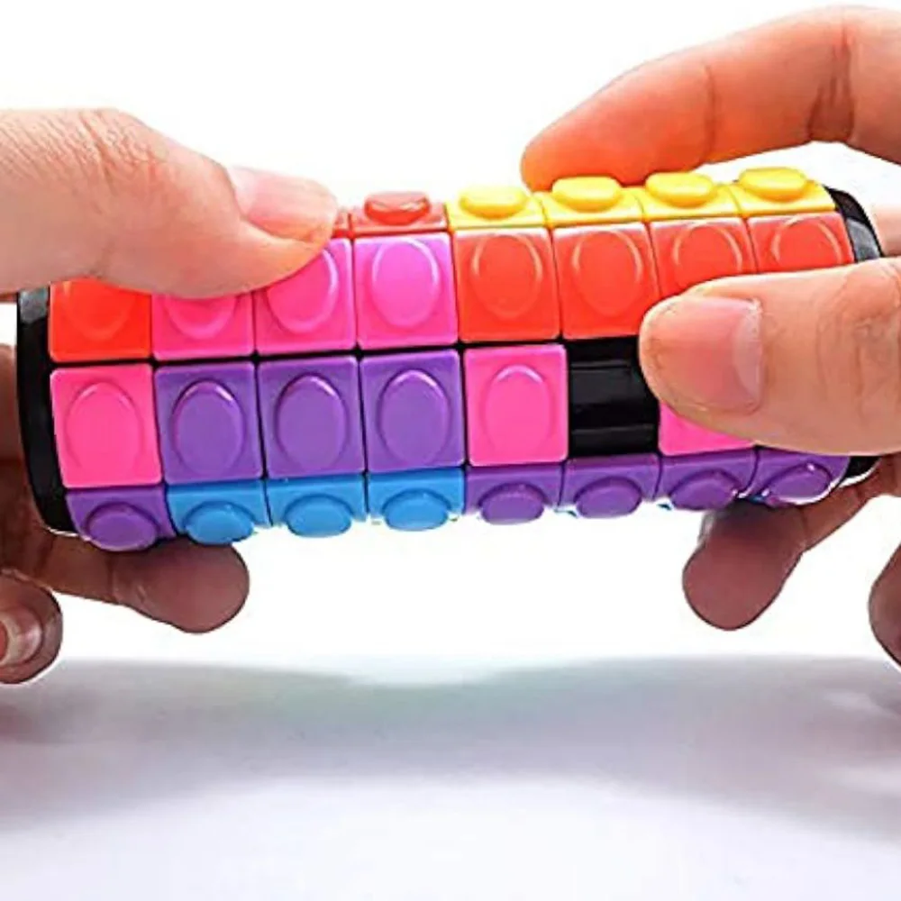 Cubo mágico quebra-cabeça cilindro 3d quebra-cabeça girar brinquedo fidget multi-camada cérebro teasers slide lógica mão jogo colorido sensor deslizante