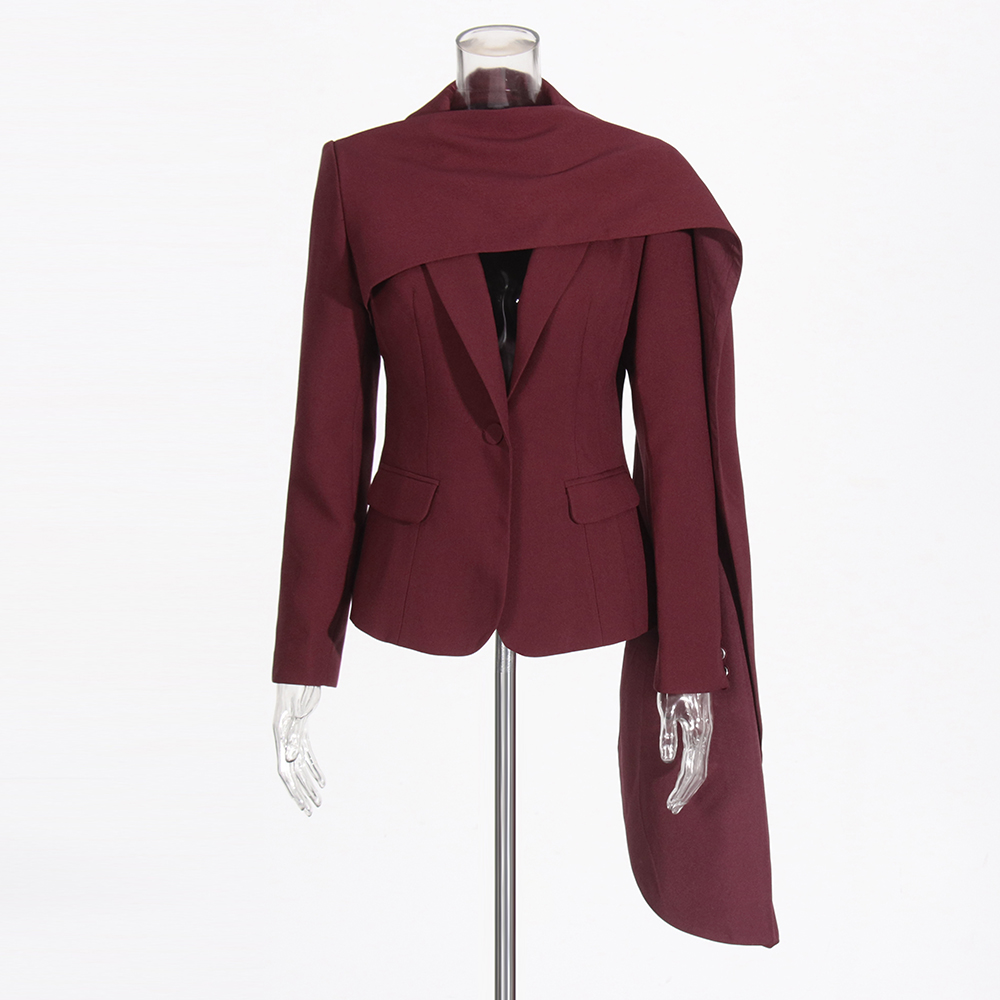 Blazer adelgazante sólido de estilo TWOTWINSTYLE para mujer, bufanda, Collar, de manga larga túnica, botón de retales, elegante abrigo para mujer, ropa de moda femenina