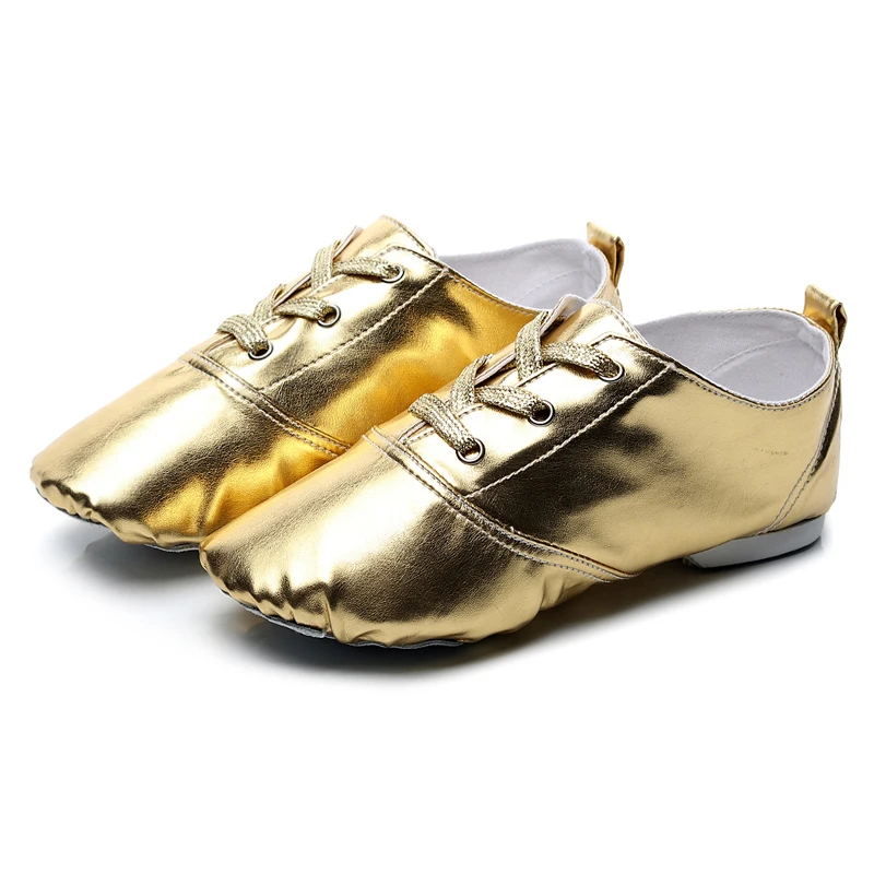 Gold Silber Jazz Schuhe PU Modern Dance Bühnenaufführungen Stiefel Quadratische Turnschuhe mit weicher Sohle