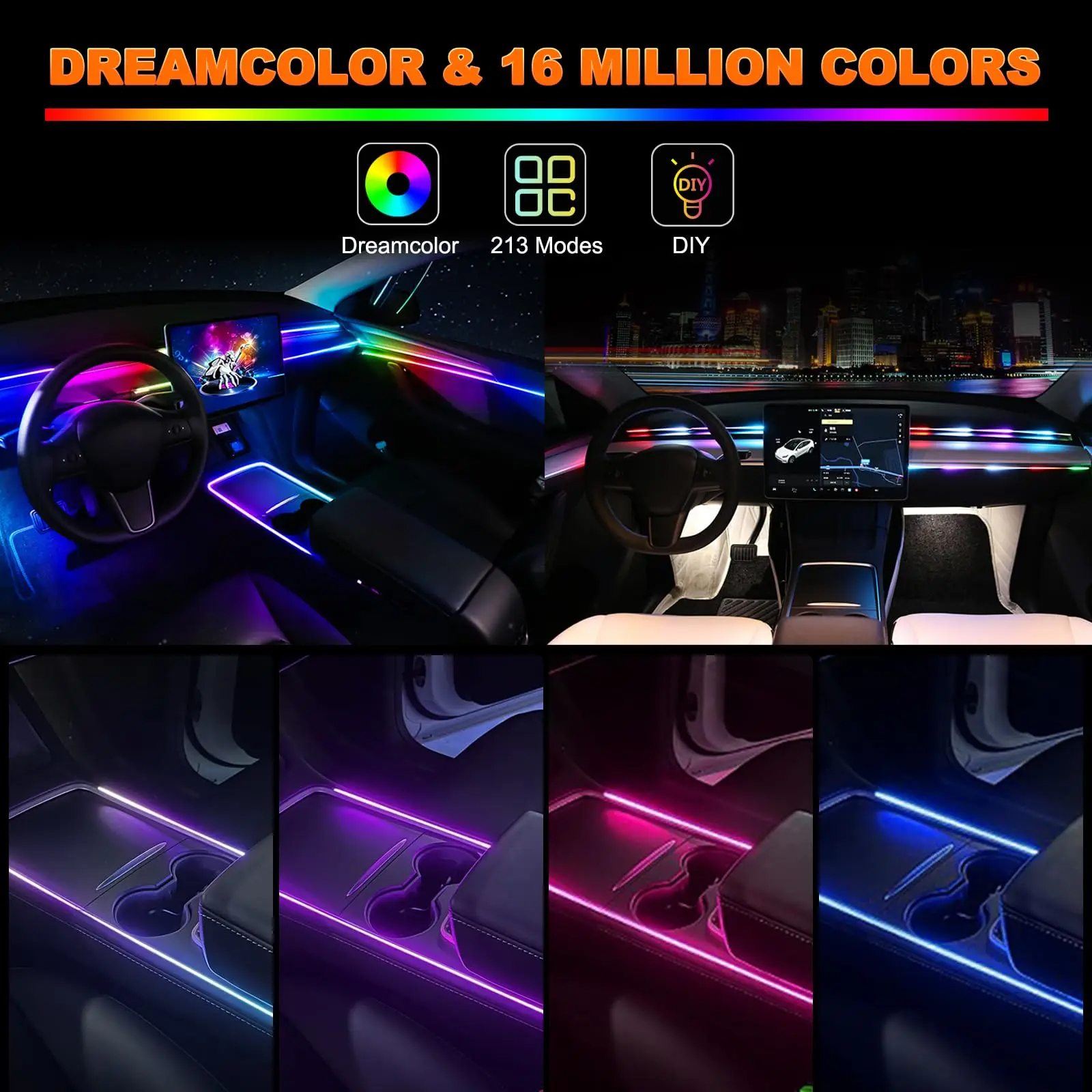 18 en 1 double Zone symphonie Streamer voiture lumière ambiante intérieur LED couleur rvb néon acrylique bande atmosphère Kit d'éclairage App