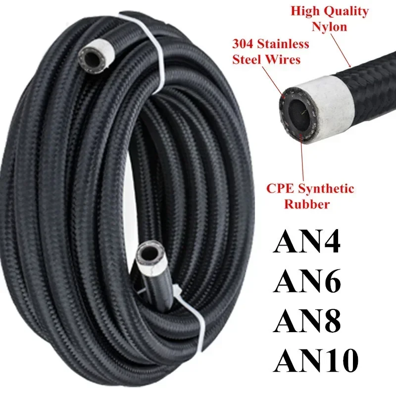 1M/2M/3M/5M/6M AN4 AN6 AN8 AN10 manguera de combustible de coche enfriador de Gas y aceite tubo de línea tubo de nailon acero inoxidable trenzado interior de goma CPE