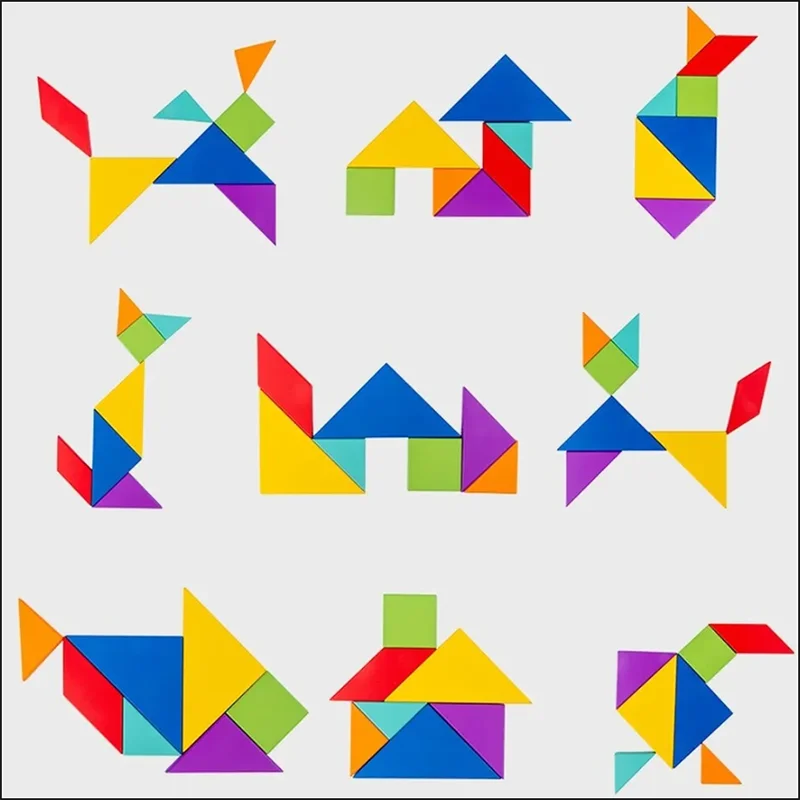 자기 3D 기하학적 모양 Tangram 퍼즐 보드 퍼즐 책 어린이 몬테소리 게임 아기 교육 나무 장난감 어린이를위한 선물