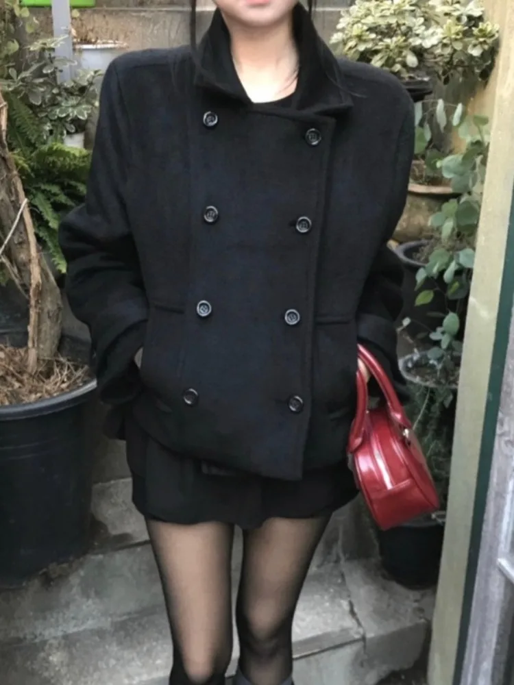 Retro escola sle japonês menina colar duplo fileira botão algodão ort casaco de lã jaet primavera outono inverno feminino faion
