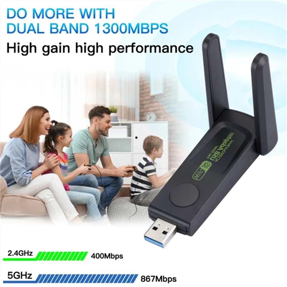 1300Mbps USB 3.0 WiFi Adapter Dual Band 2.4G 5Ghz Wireless WiFi Dongle Antenna USB Ethernet Network Card Receiver For PC Laptop