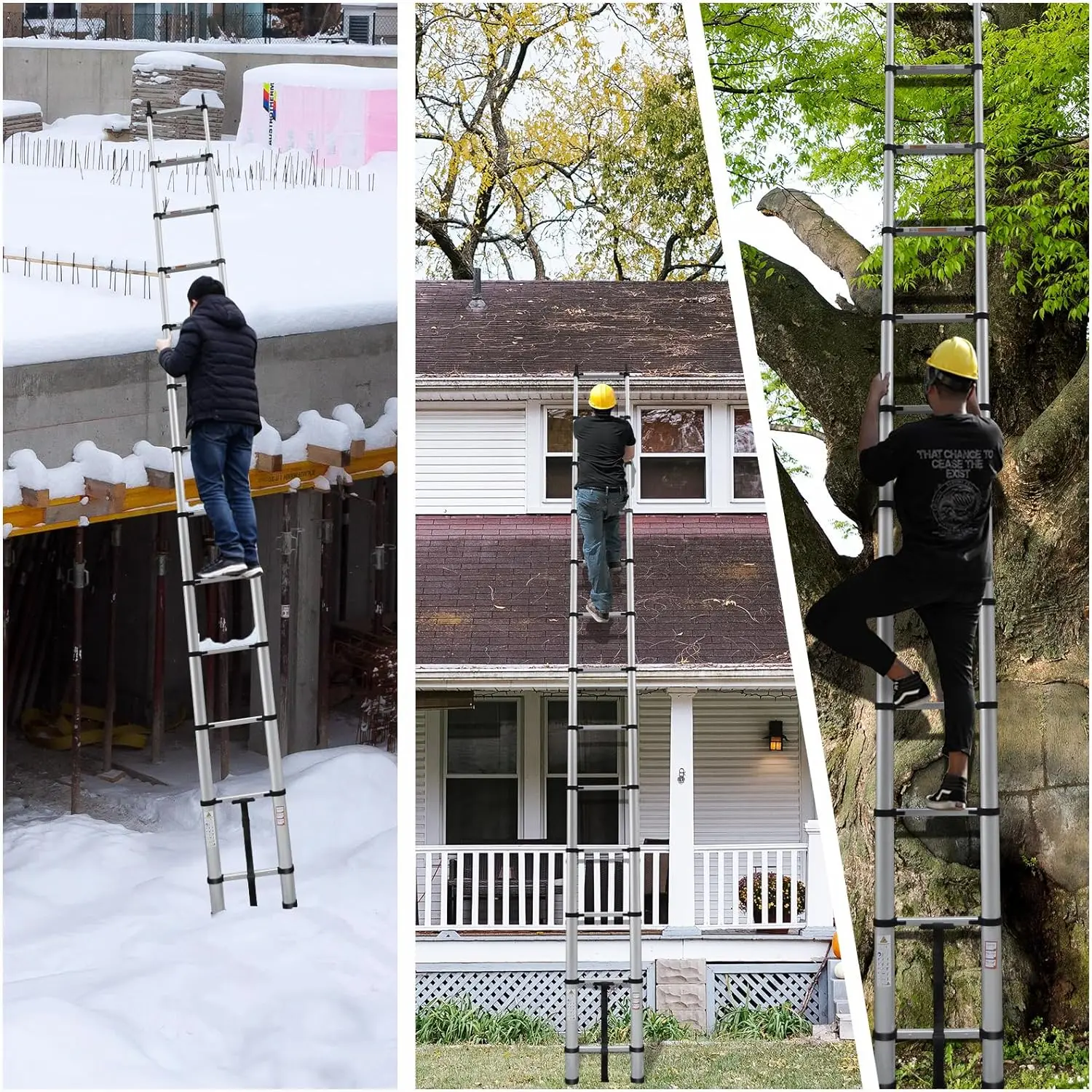 5M Telescopic Ladder with hooks, 16.5FT Multi-Purpose Folding Aluminium Telescoping Ladder Foldable Ladder Extension Ladder Exte
