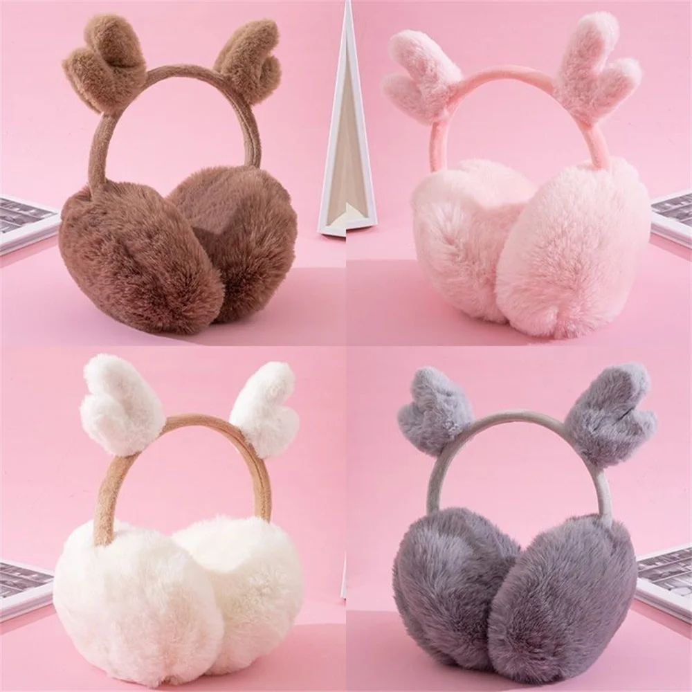 Orejeras cálidas para invierno, orejeras de felpa con astas de ciervo, cubierta para las orejas de piel sintética para mujeres y niñas, orejeras plegables de Cachemira para niños, orejeras más cálidas bonitas