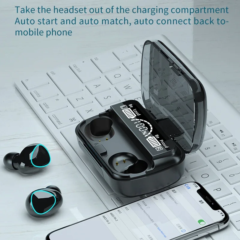 Auriculares inalámbricos Bluetooth TWS M10 con caja de carga para teléfono, auriculares con micrófono y cancelación de ruido, auriculares deportivos con pantalla LED