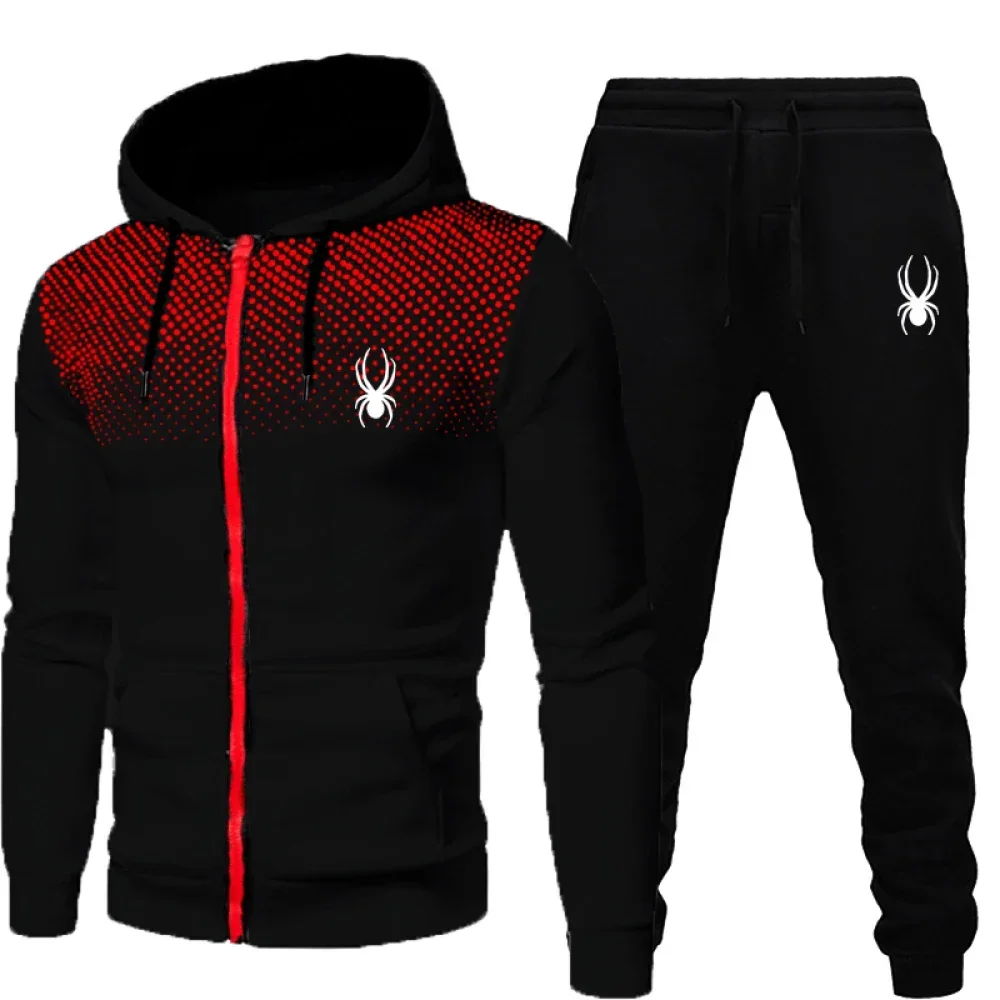 Popularny męski dres sportowy dwuczęściowy na rok 2025, bluza z kapturem, bluza rozpinana na zamek, odzież jesienno-zimowa.
