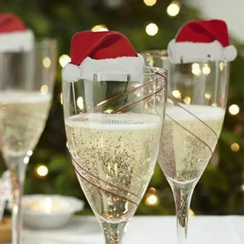 10/20/30 Uds. Tarjeta de taza de Navidad sombrero de Papá Noel adornos de decoración de copa de vino Navidad Noel regalo de Año Nuevo decoraciones de Navidad