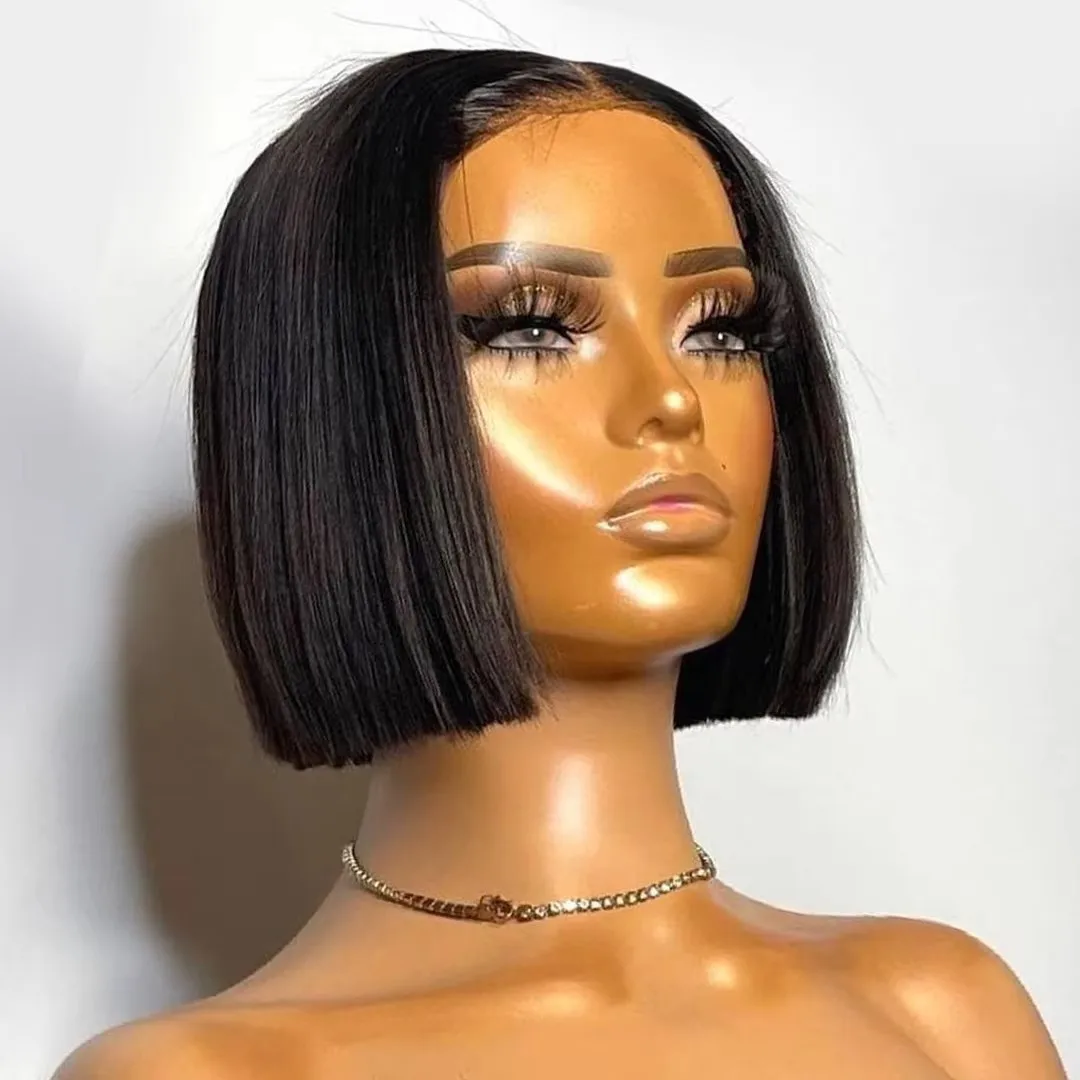 Perucas de cabelo humano retas brasileiras para mulheres, peruca curta, peruca de fechamento de renda transparente barata, linha fina pré-arrancada