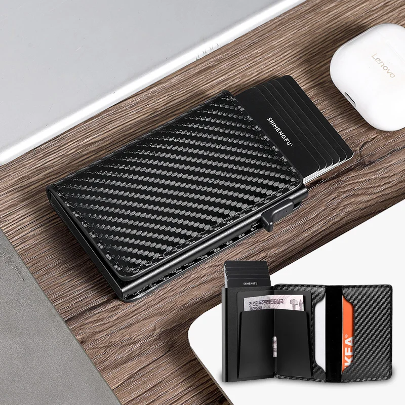 Mode Metall Aluminium Leder ID Karte Halter Multi-Funktion Designer Bank Karte Männer Brieftasche Business Pop-Up Karteninhaber Frauen