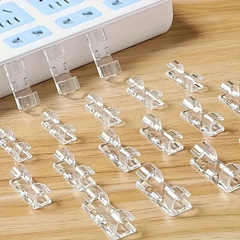 Clear Plastic Cable Clips - Transparent Wire Organizers for Wall & Desk Cable Management, Adhesive Cord Holders