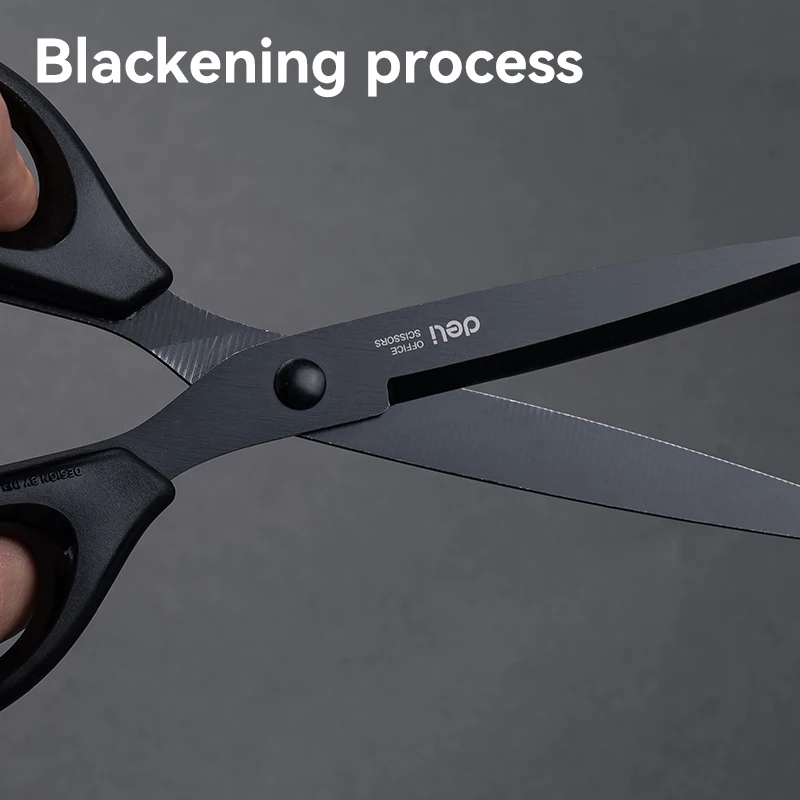 DELI Black Blade Scissors 170mm - Ultra Sharp Non-Sticky for Paper, Cloth & Crafts