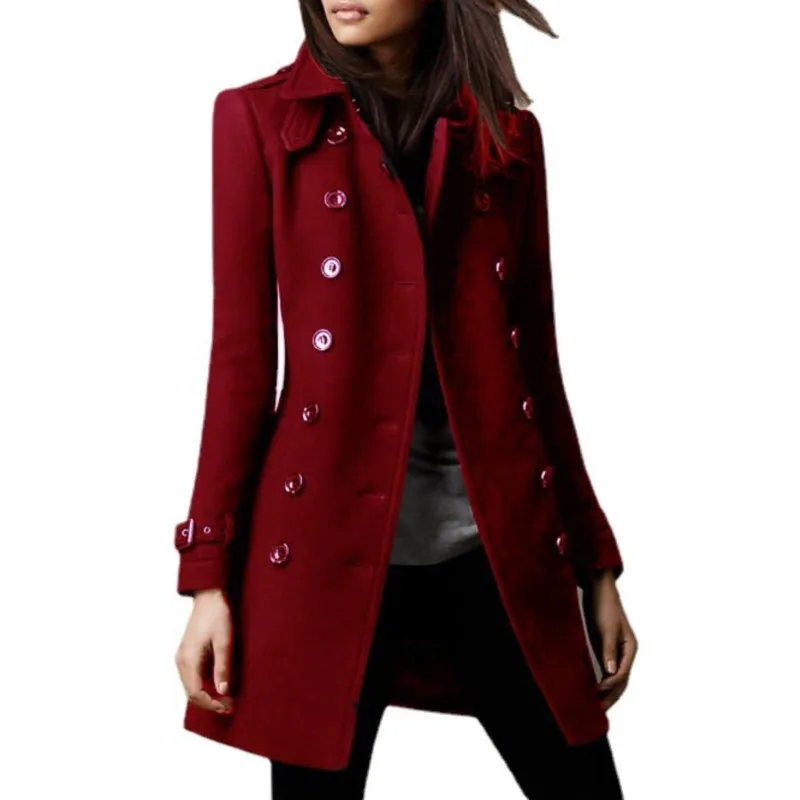 Herbst Winter drehen-unten Hals Woolen Jacke Mantel Frauen Mode Schwarz Langarm Zweireiher Lose Wolle Mäntel Streetwear