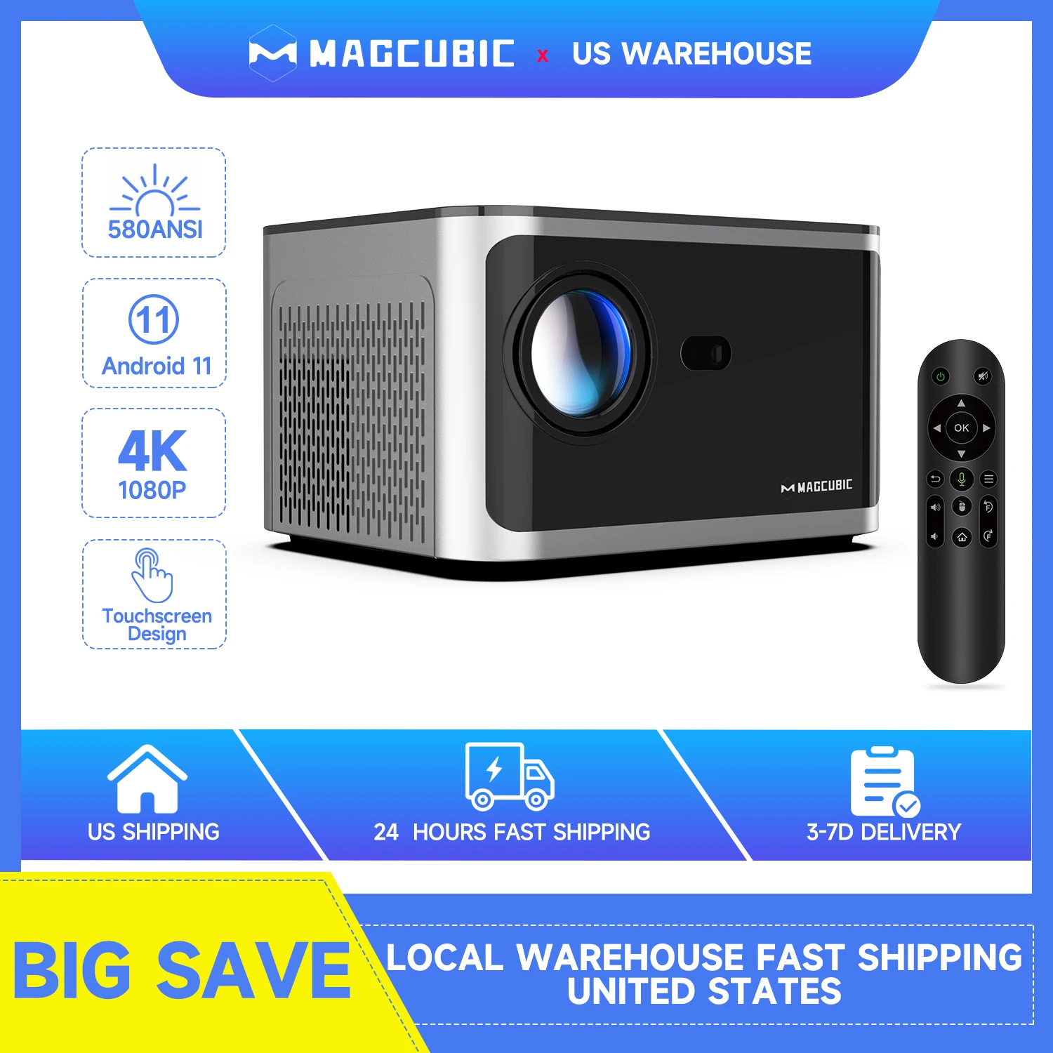 Magcubic HY350 Pro 580ANSI Projector Android 11 4K 1080P Wifi6 Voice Control Allwinner H713 Electronic Focus BT 5.0 Home Cinema