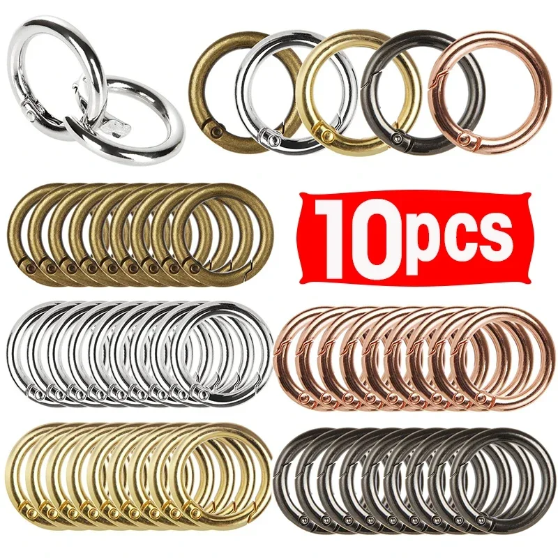 10 Uds. De cierres de resorte de anillo redondo de Metal para joyería DIY, mosquetón redondo que se puede abrir, llavero, Clips para bolsa, gancho, conector de hebillas de cadena para perro