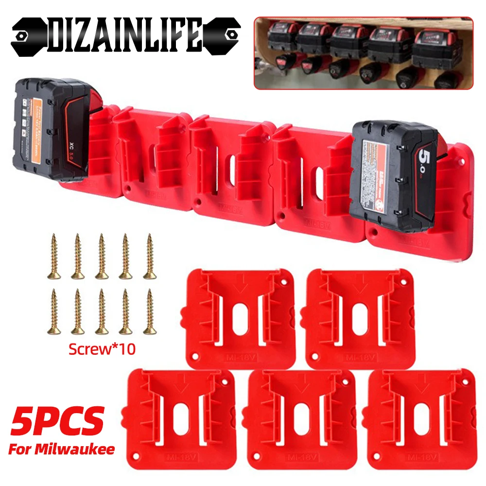 5-pakowy uchwyt na maszynę stojak do przechowywania baterii dla Dewalt/Makita/Milwaukee 14.4V 18V akumulator litowo-jonowy do montażu na ścianie uchwyt do mocowania narzędzi