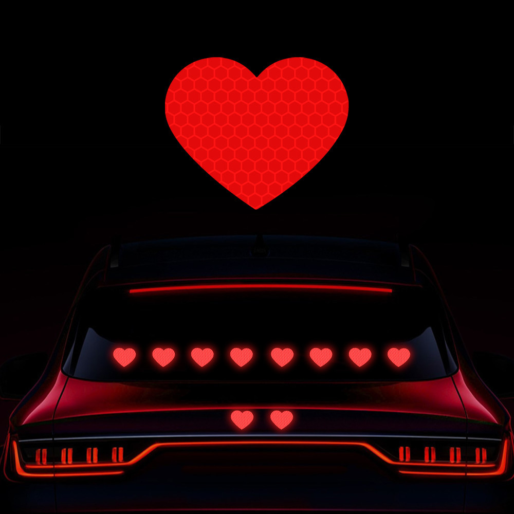 10 pezzi adesivi riflettenti per strisce di sicurezza per paraurti auto adesivo riflettente per auto a forma di cuore amore nastro di sicurezza di avvertimento per guida notturna