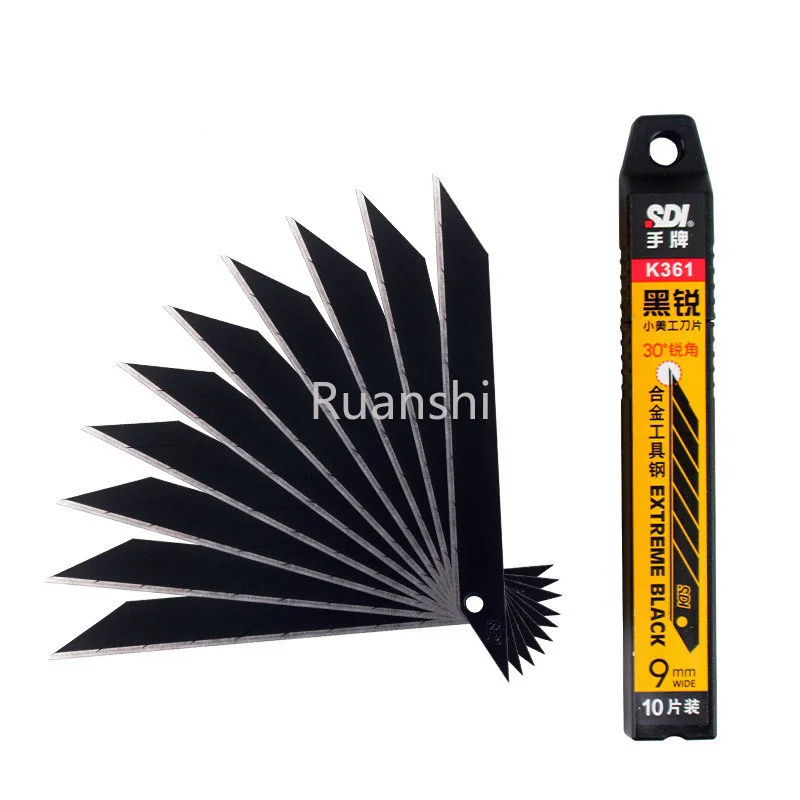 Lama artistica piccola SDI da 9 mm Lama nera ad angolo nitido da 30 gradi Lama per incisione con pellicola resistente all'usura per autoveicoli Coltello multiuso K361/1361