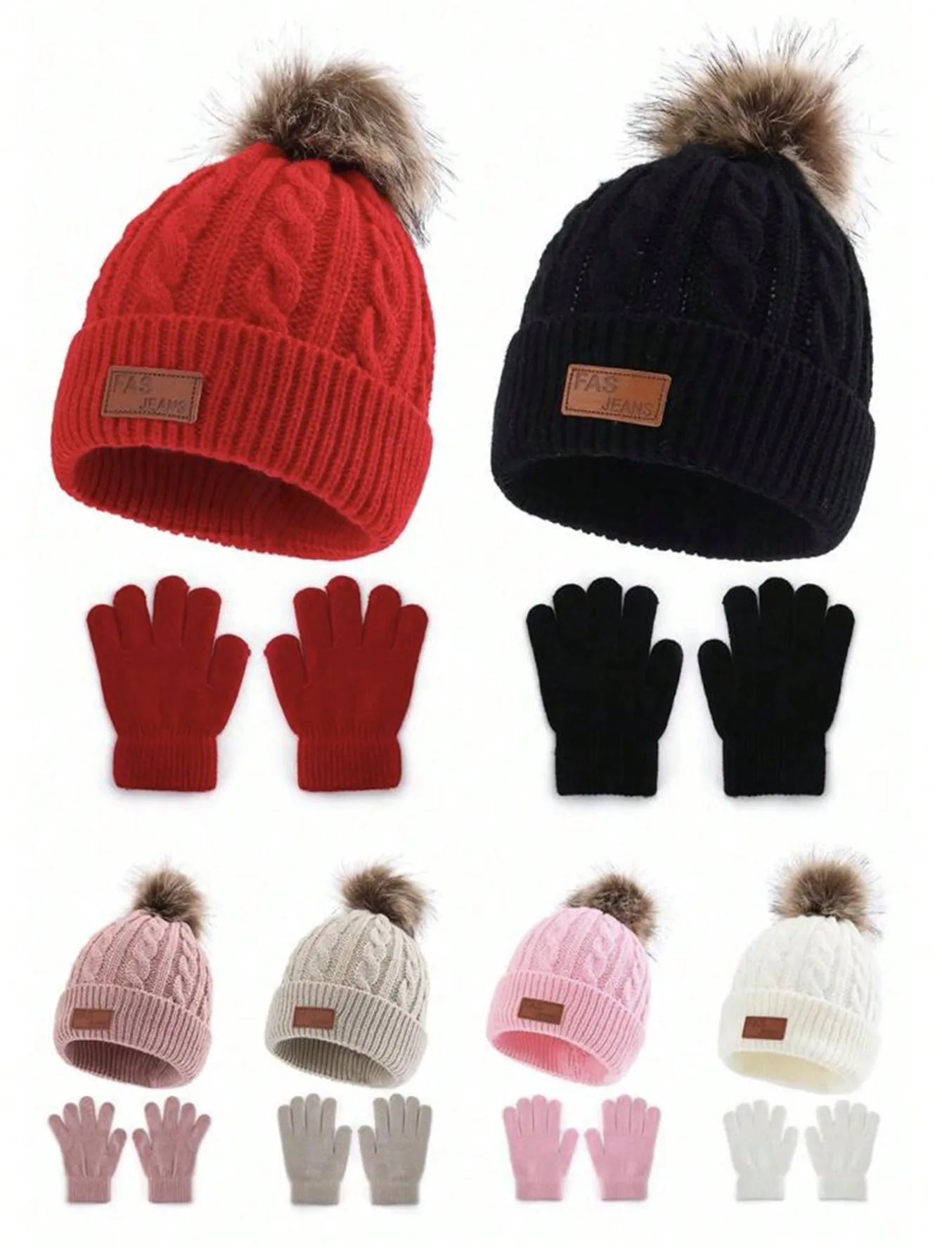 Conjunto de dos piezas de gorros y guantes para niños de 3 a 12 años de Europa y América, nuevos gorros cálidos para bebés para otoño e invierno
