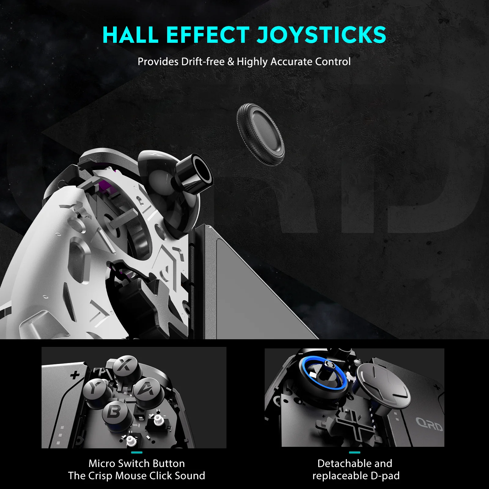 Joypad inalámbrico QRD Stellar T5 para Nentindo Switch/Lite/Oled efecto Hall Joystick 8 colores luz LED programable turbo y Macro