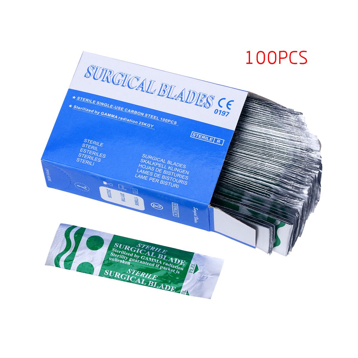 100 unids/caja bisturí quirúrgico cuchillas esterilizadas Material de acero al carbono tamaño 10 # /11 # /15 #   Opcional