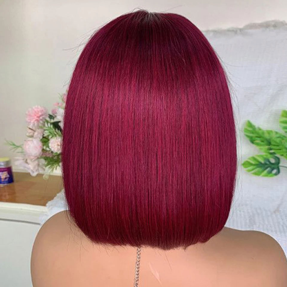 99J Màu Ngắn 180D Thẳng Brasil Tóc Bob Tóc Giả Với Nổ Remy Full Máy Làm Cho Nữ Hightlight Burgundy
