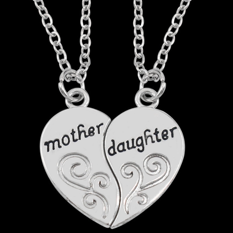 Collar chapado en plata antigua para madre e hija, 2 piezas, combinación de amor, joyería de estilo para padres e hijos