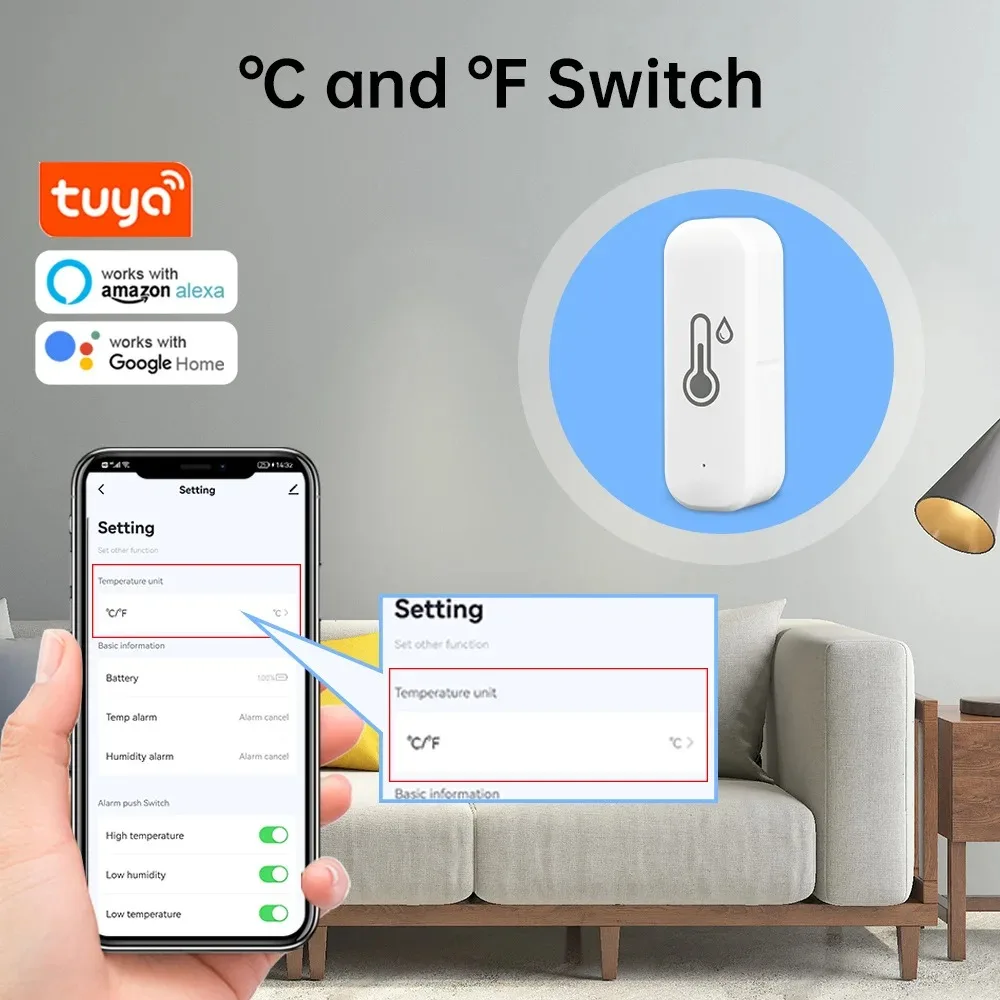 Tuya WiFi 温度と湿度センサー 2 ピース セキュリティ ホーム オートメーション 屋内ベビー モニタリング 温度計 Alexa G と連携