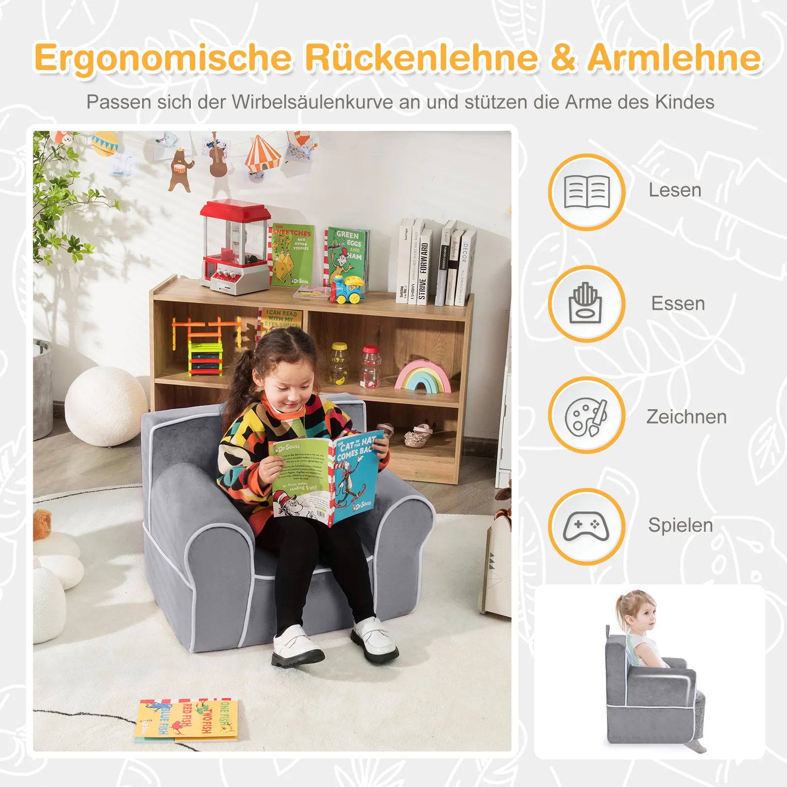 Sofa dziecięca tapicerowana, fotel dziecięcy z wypełnieniem piankowym, podłokietnik i uchwyt, sofa dziecięca, sofa dziecięca, aksamitna kanapa dla chłopców i dziewczynek do 5 lat, 68 x 46 x 50 cm