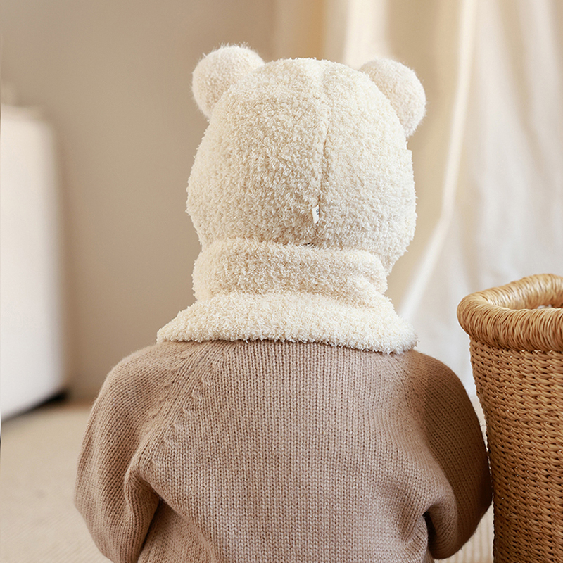 Chapéus e cachecol do bebê ajustado para a criança do inverno, velo coral, chapéu morno, gorro do tempo frio do infante com aquecedor do pescoço, tampas bonitos do menino e da menina
