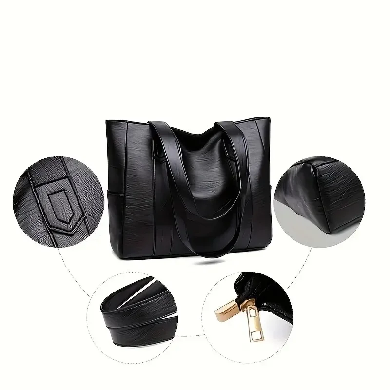 Bolso de mano vintage de gran capacidad, bolso de hombro vegano retro, bolso casual de mujer para ir al trabajo