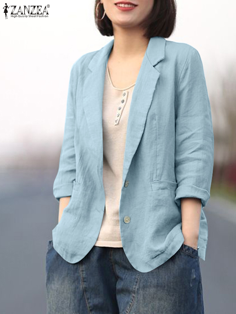 ZANZEA-Chaqueta de trabajo OL para mujer, camisa de manga larga con cuello de solapa, prendas de vestir elegantes de Color sólido, chaquetas con botones Vintage para mujer 2023