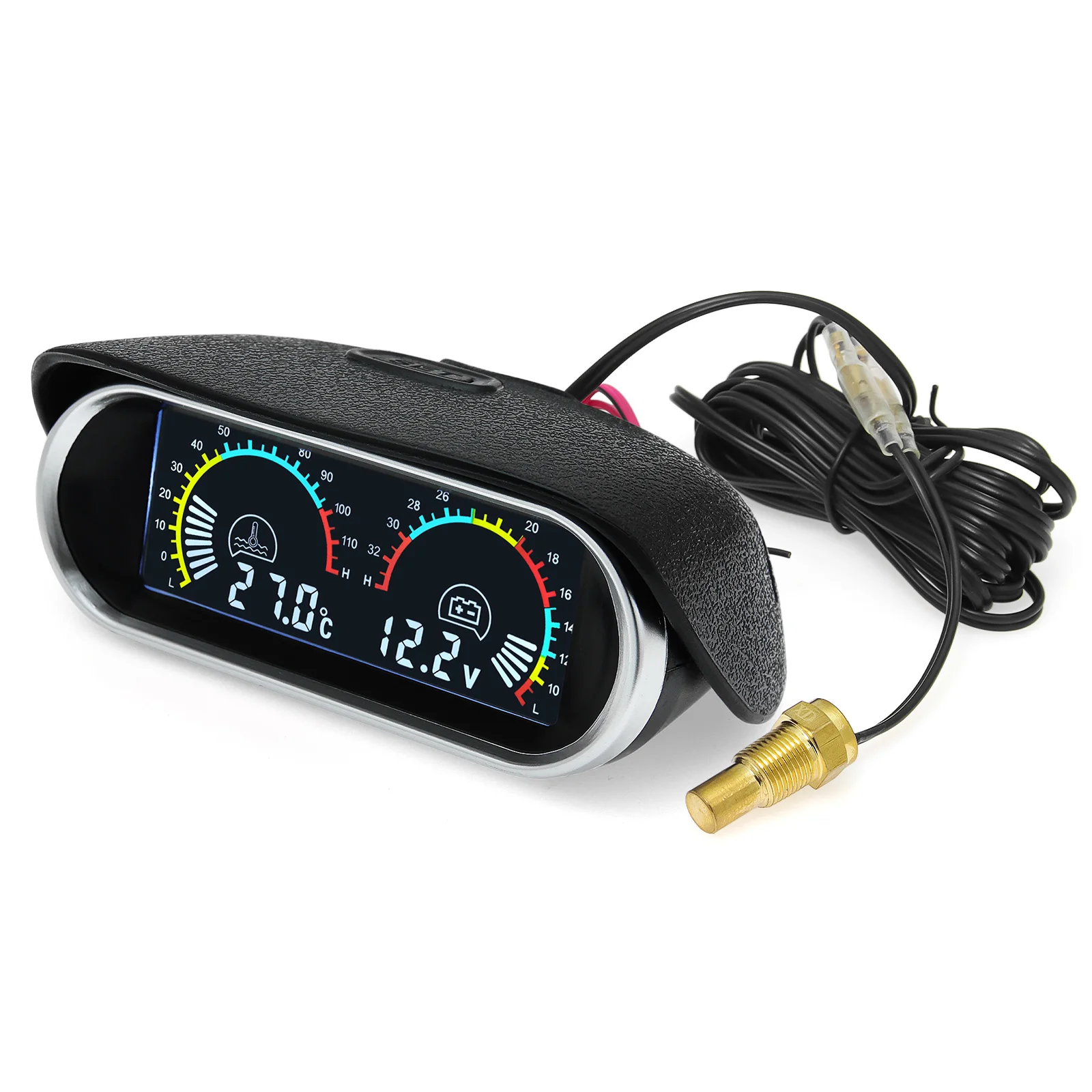 2 in 1 lcd auto wassermesser + wasser temperatur sensor 10mm meter voltmeter spannung digital horizontal 12v 24v zubehör