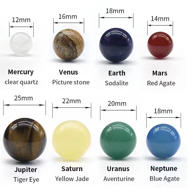 Mode Natürliche Kristall 8 Planeten Ball Solar Sonne System Rock Quarz Stein Healing Reiki Chakra Energie Kugel Galaxy Modell Globus