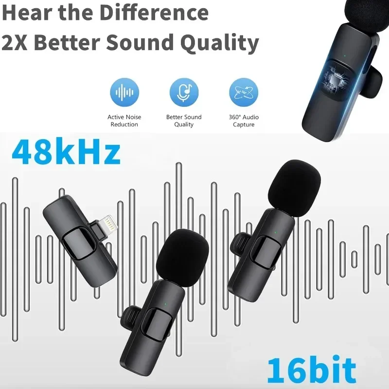 Mini Wireless Microphone for mobile phones Wireless Lavalier Microphone for iPhone Video Recording Live Streaming YouTube Tik