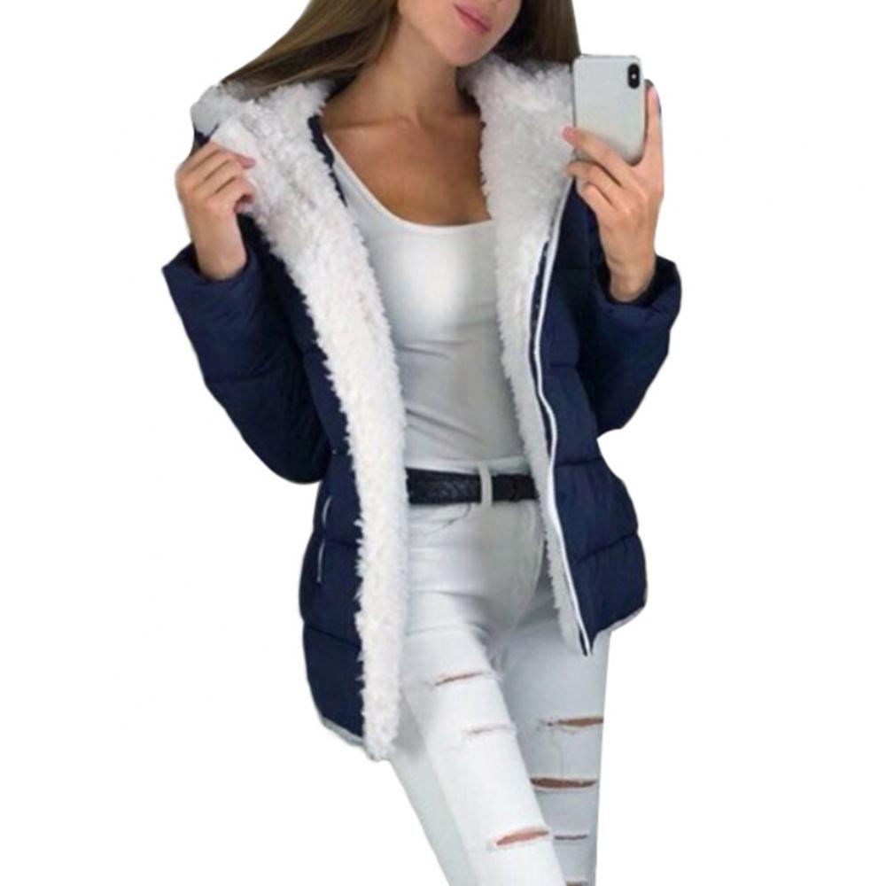 Chaqueta con capucha y cremallera de Color sólido para mujer, abrigo de algodón grueso y cálido, abrigo con capucha a prueba de viento para mujer, Otoño e Invierno